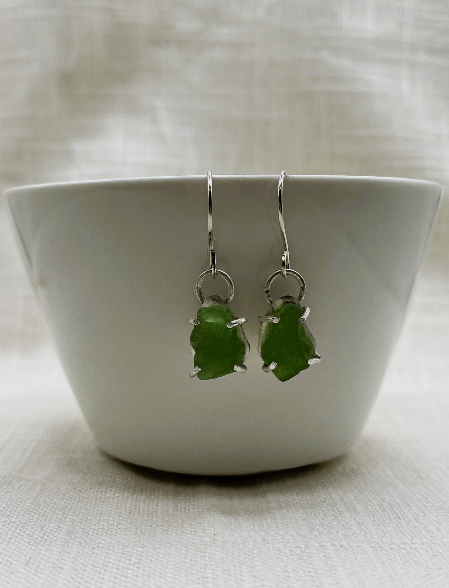 Small Sterling Silver Sea Glass Nugget Earrings